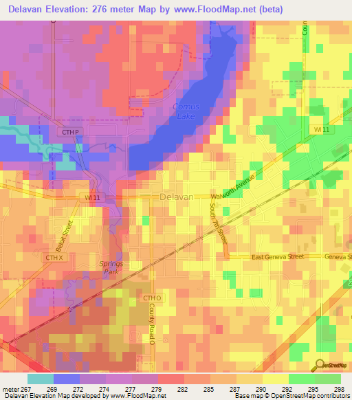 Delavan,US Elevation Map