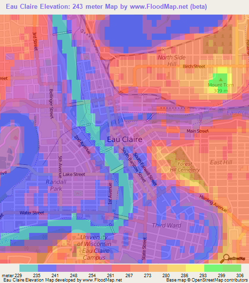 Eau Claire,US Elevation Map