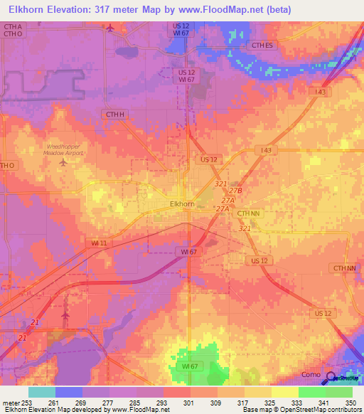 Elkhorn,US Elevation Map