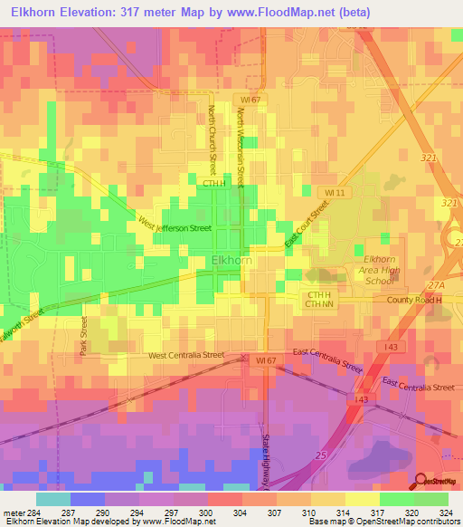 Elkhorn,US Elevation Map