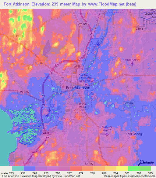 Fort Atkinson,US Elevation Map