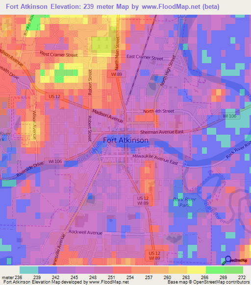 Fort Atkinson,US Elevation Map