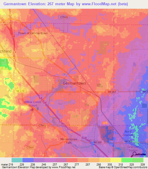 Germantown,US Elevation Map