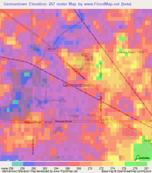 Germantown,US Elevation Map