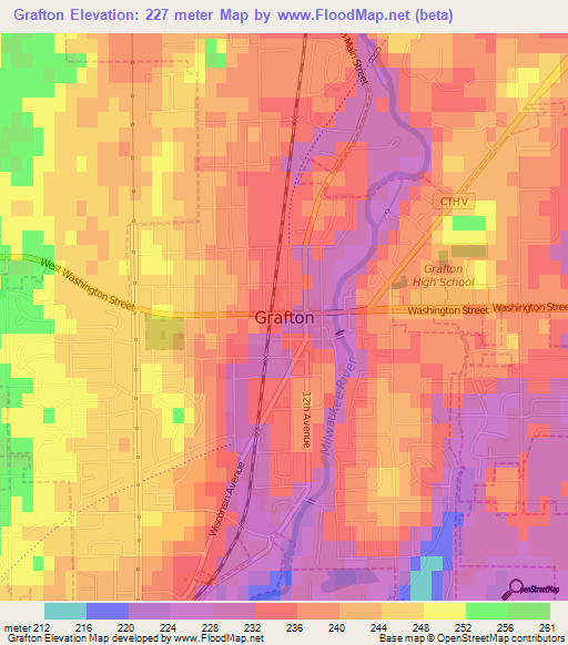 Grafton,US Elevation Map