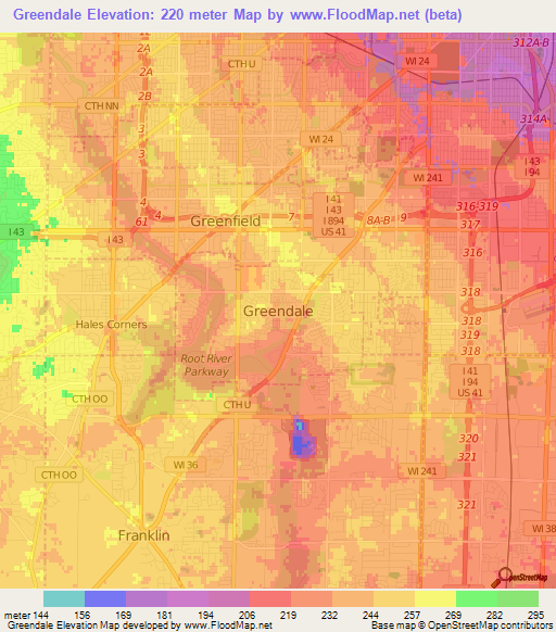 Greendale,US Elevation Map