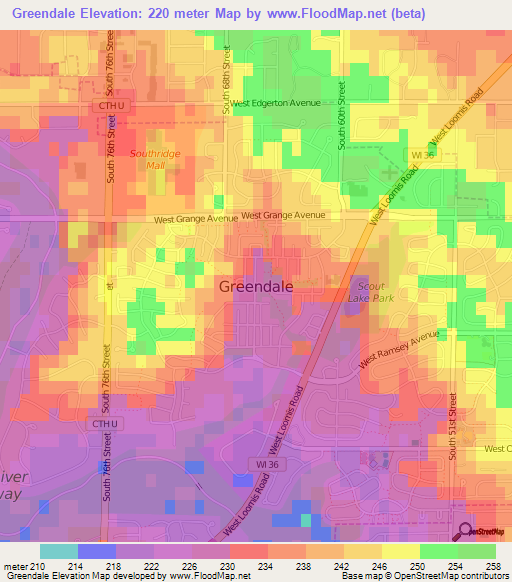 Greendale,US Elevation Map