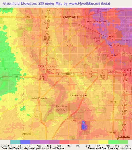 Greenfield,US Elevation Map