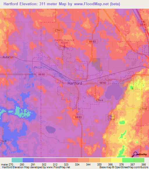 Hartford,US Elevation Map