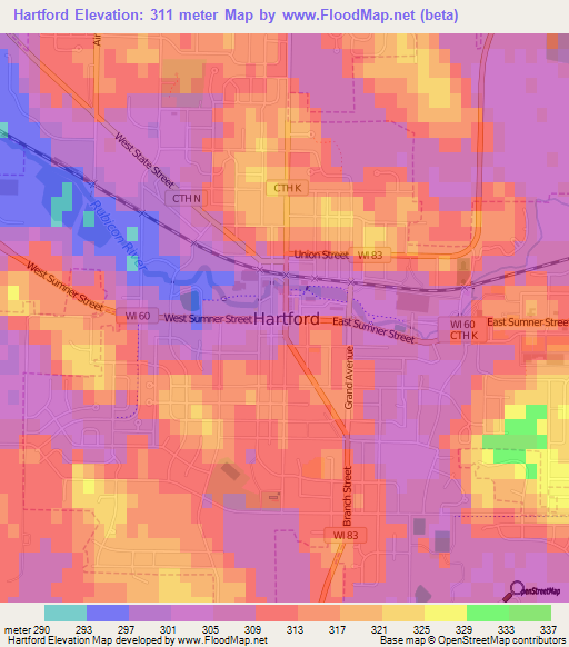 Hartford,US Elevation Map