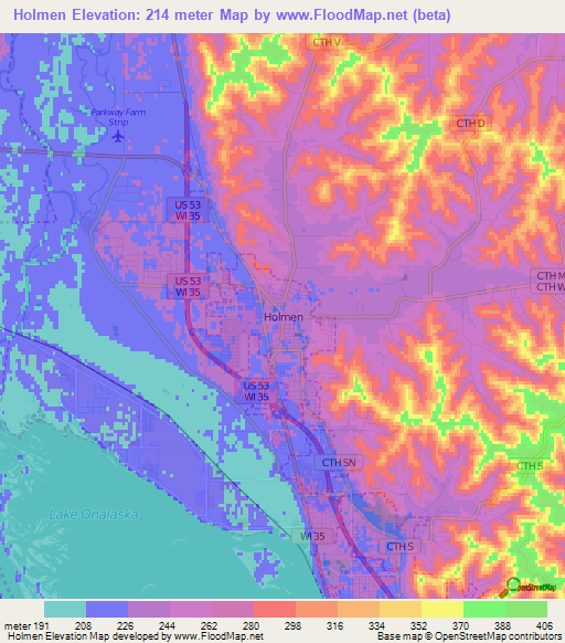 Holmen,US Elevation Map