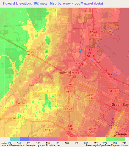 Howard,US Elevation Map