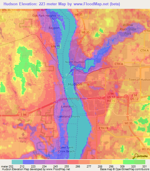 Hudson,US Elevation Map