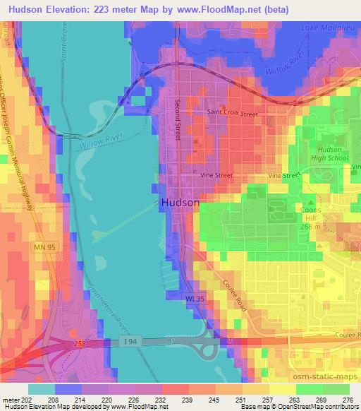 Hudson,US Elevation Map