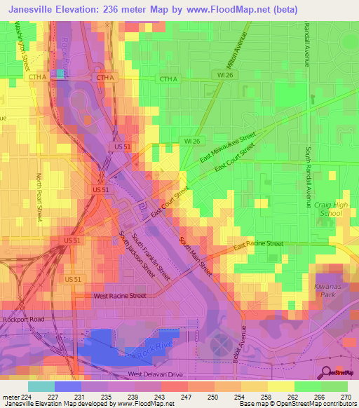 Janesville,US Elevation Map