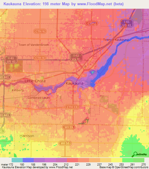 Kaukauna,US Elevation Map