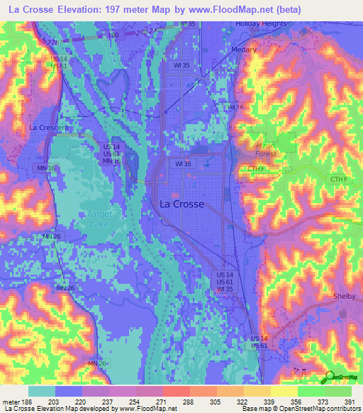 La Crosse,US Elevation Map