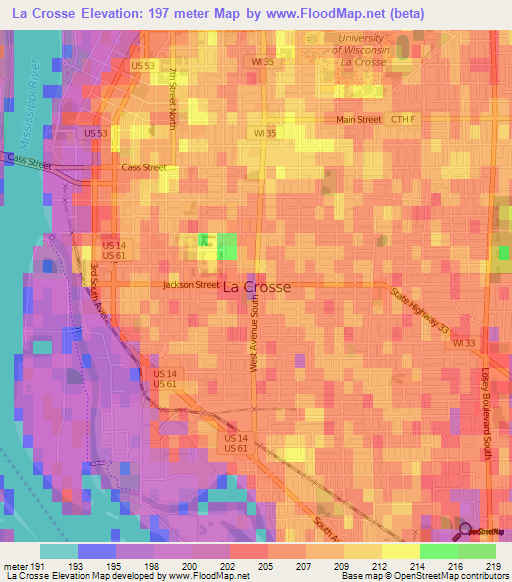 La Crosse,US Elevation Map