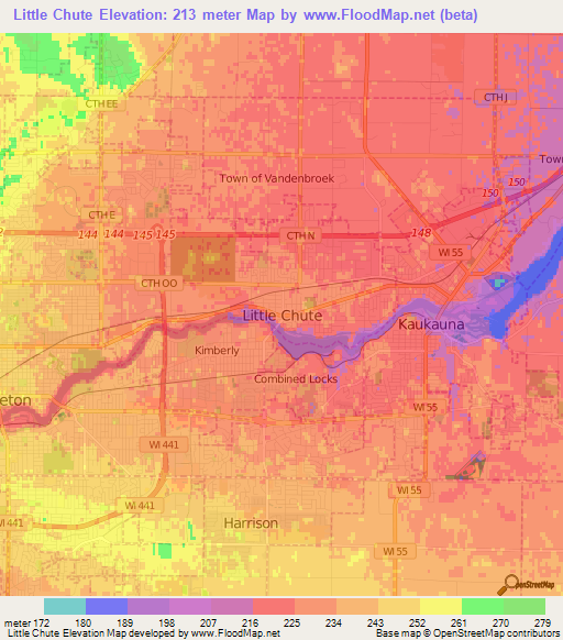 Little Chute,US Elevation Map