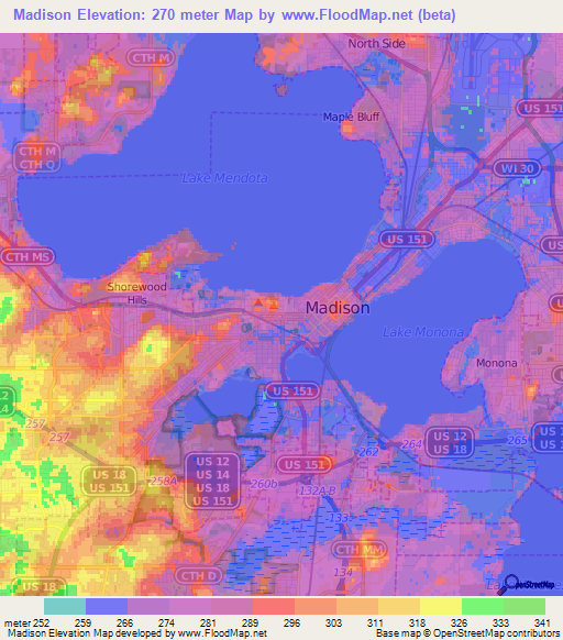 Madison,US Elevation Map