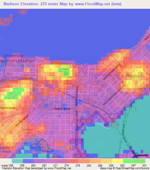 Madison,US Elevation Map