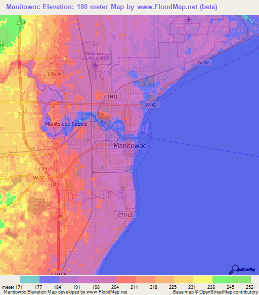 Manitowoc,US Elevation Map