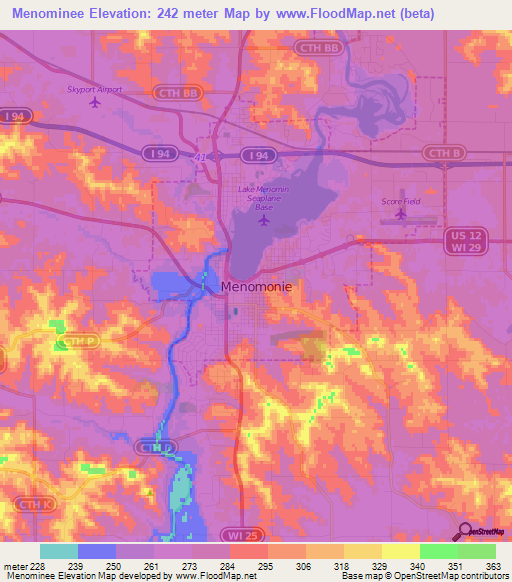 Menominee,US Elevation Map