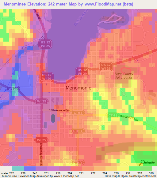 Menominee,US Elevation Map