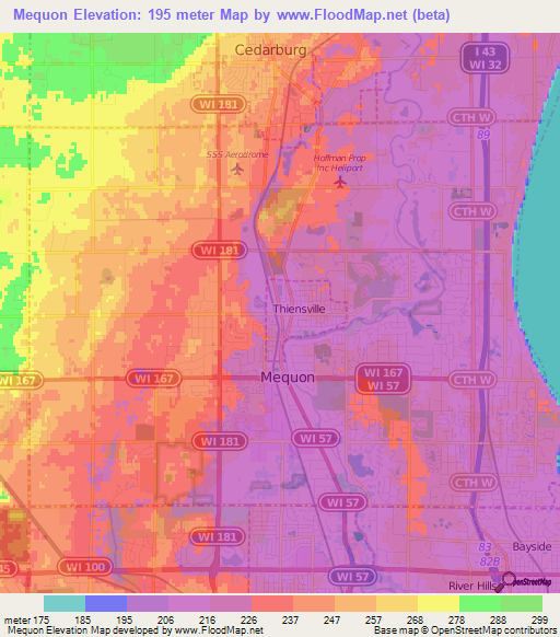 Mequon,US Elevation Map