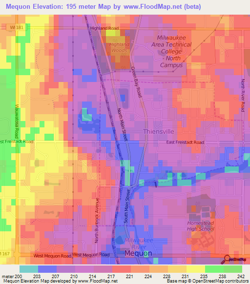 Mequon,US Elevation Map