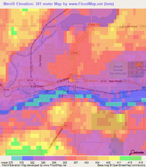 Merrill,US Elevation Map