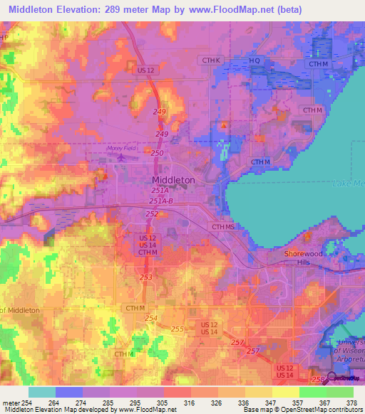 Middleton,US Elevation Map