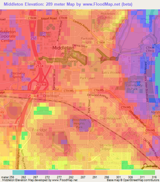 Middleton,US Elevation Map