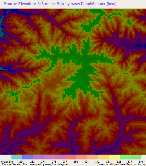 Monroe,US Elevation Map