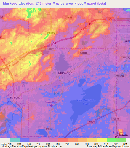 Muskego,US Elevation Map