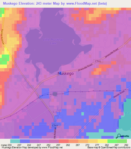 Muskego,US Elevation Map