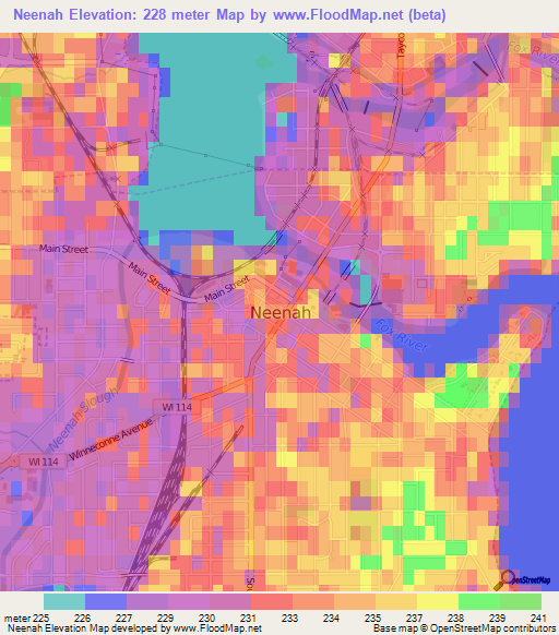 Neenah,US Elevation Map