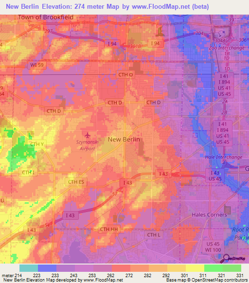 New Berlin,US Elevation Map