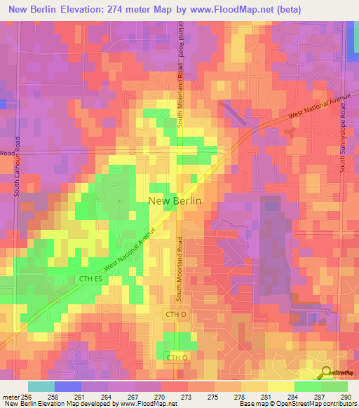 New Berlin,US Elevation Map
