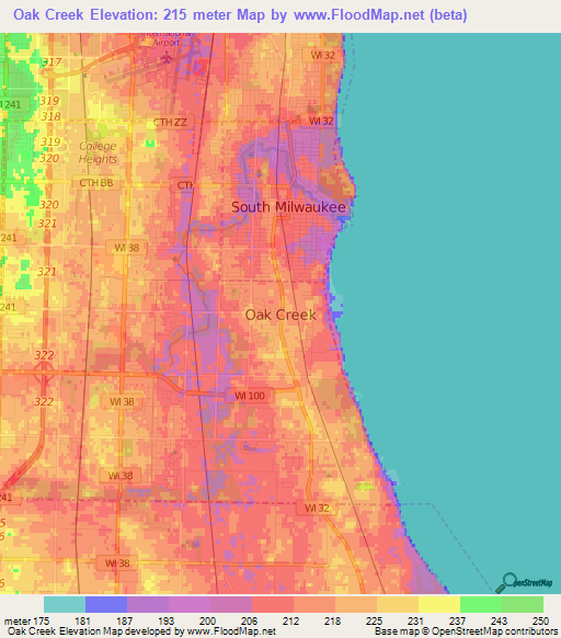 Oak Creek,US Elevation Map