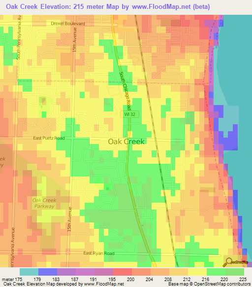 Oak Creek,US Elevation Map