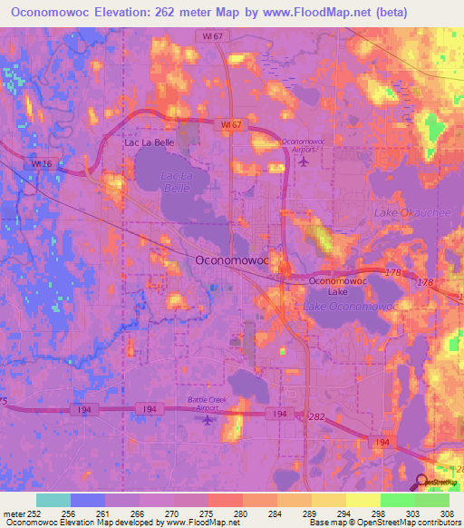 Oconomowoc,US Elevation Map