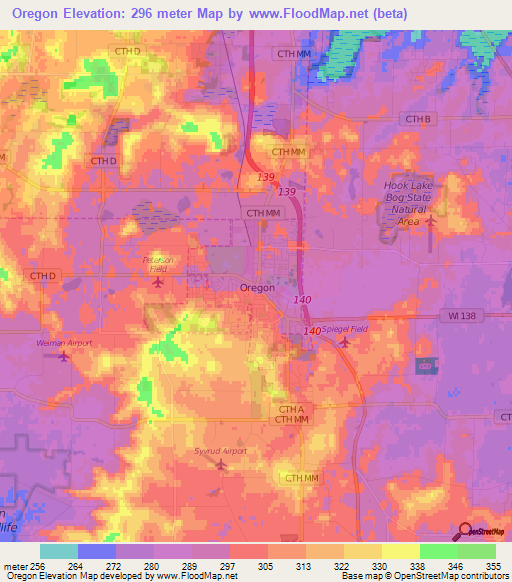 Oregon,US Elevation Map