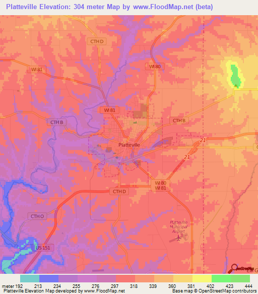 Platteville,US Elevation Map