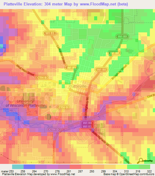 Platteville,US Elevation Map