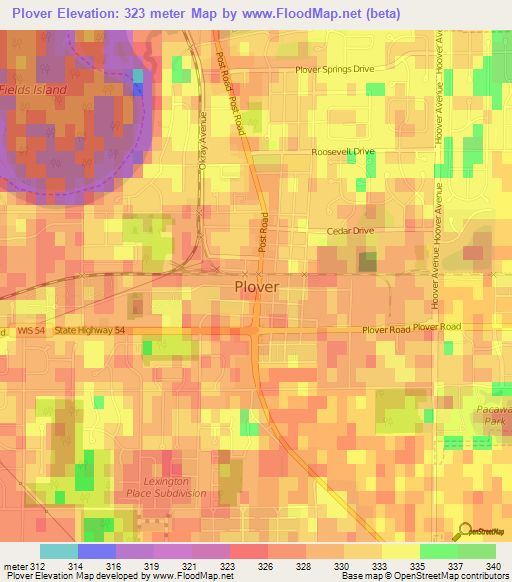 Plover,US Elevation Map