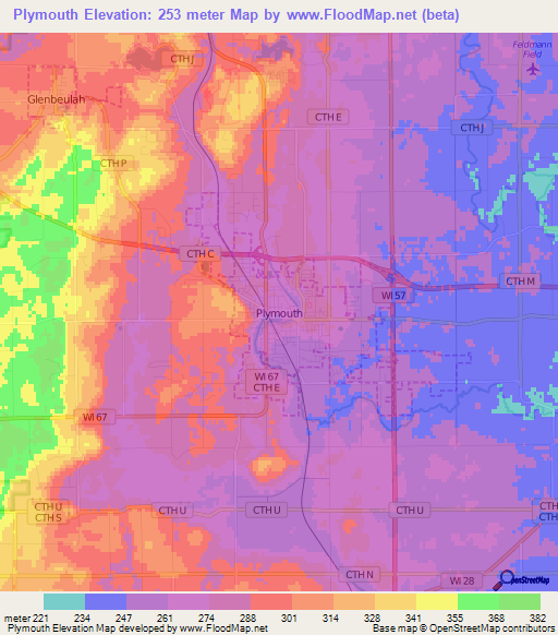 Plymouth,US Elevation Map