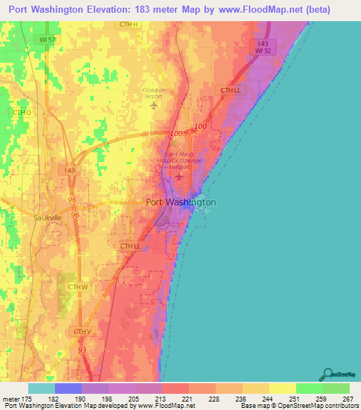 Port Washington,US Elevation Map