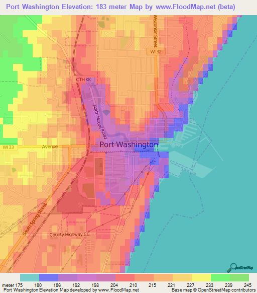 Port Washington,US Elevation Map