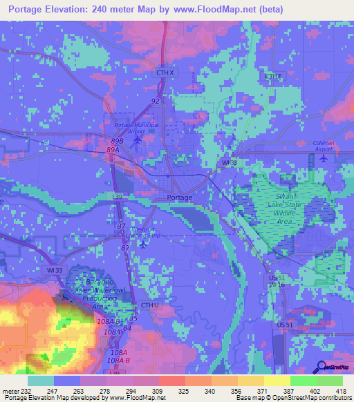 Portage,US Elevation Map